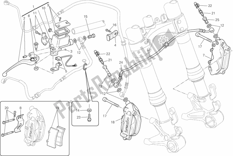 Todas as partes de Sistema De Freio Dianteiro do Ducati Monster 795 ABS Thai 2014